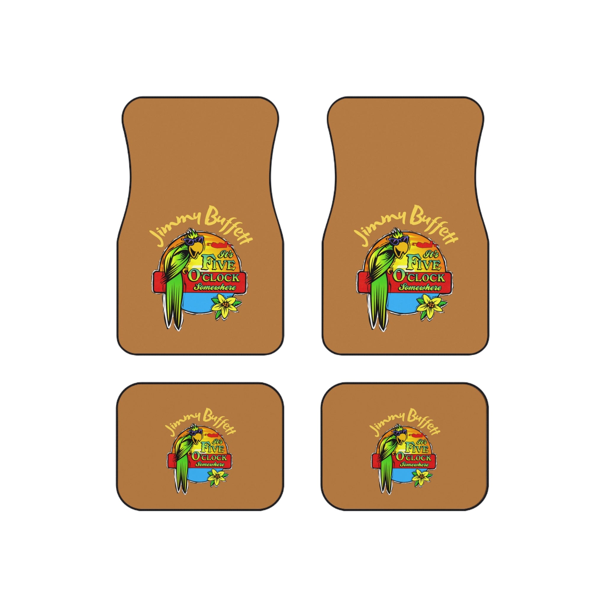 It's Five O'Clock Somewhere Jimmy Buffett,  Car Mats (Set of 4) Tan