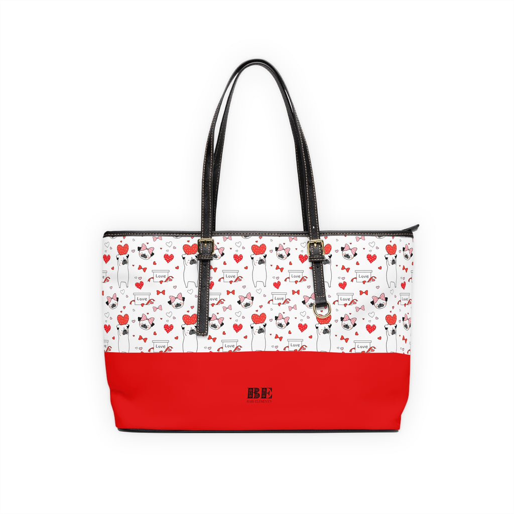 Pug Luv Leather Tote Bag, PU Leather Tote
