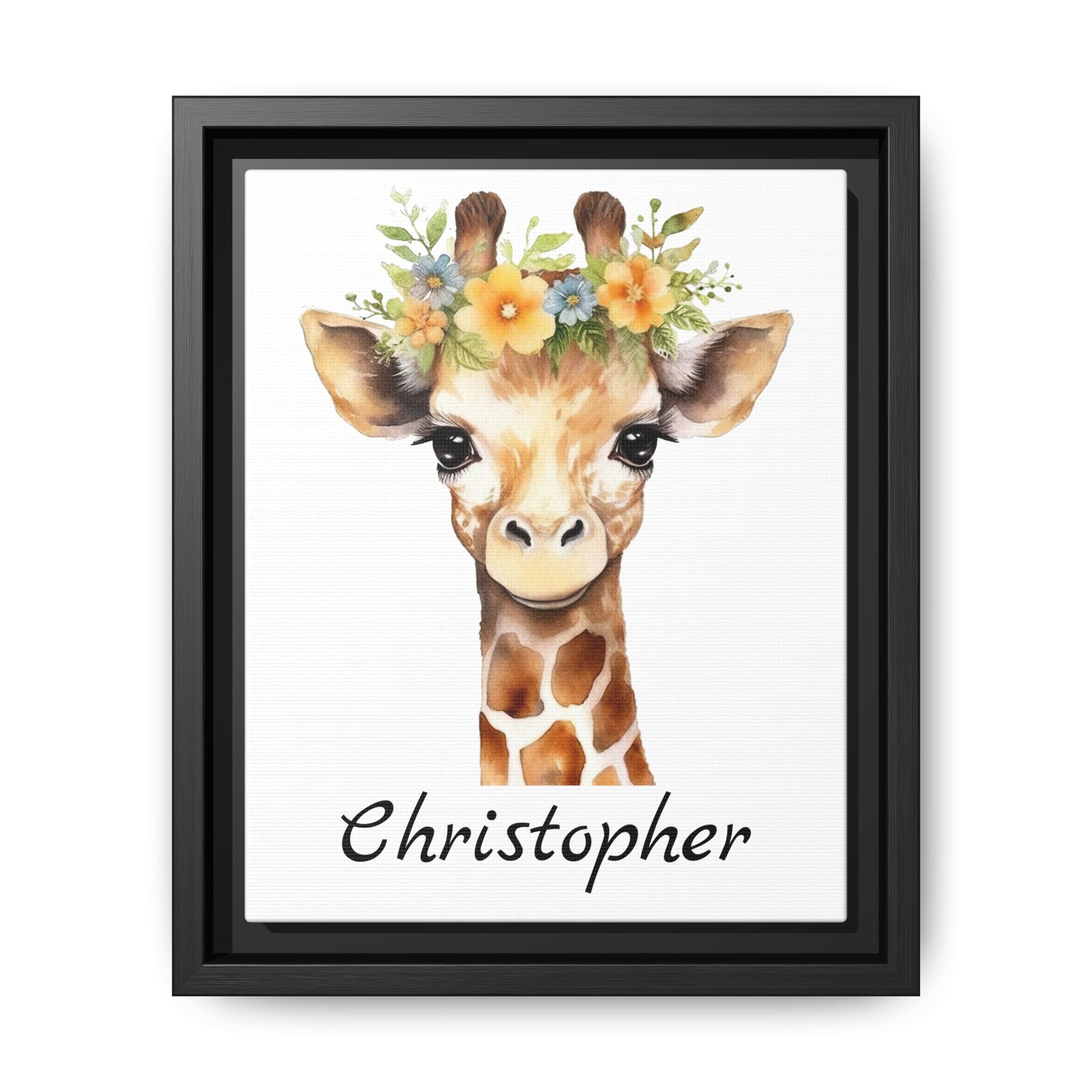 Wall Art, Personalized Baby Giraffe Matte Canvas, Framed Decor, Nursery Decor, Kids Room Decor, Safari Nursery Art, Animal Nursery Art