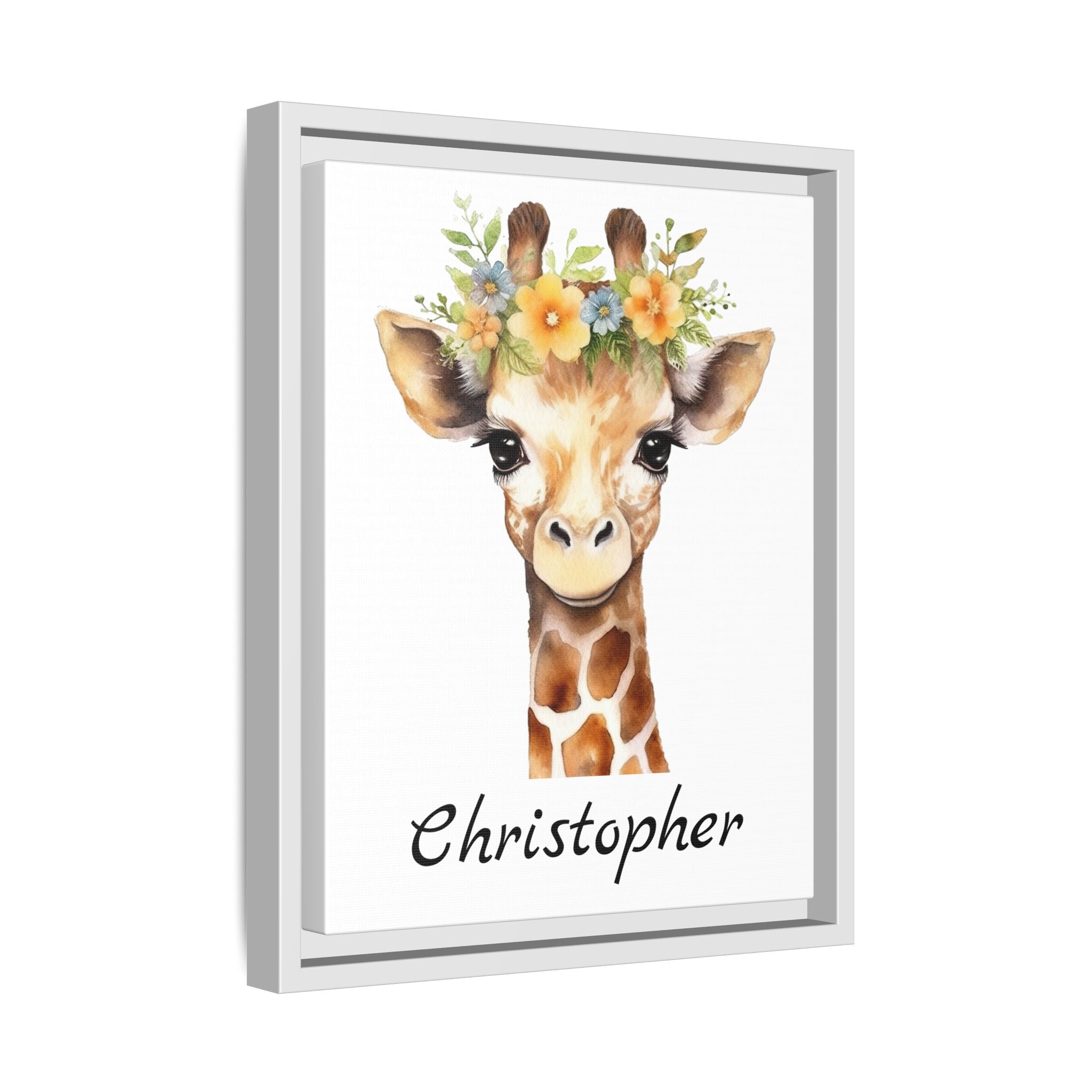 Wall Art, Personalized Baby Giraffe Matte Canvas, Framed Decor, Nursery Decor, Kids Room Decor, Safari Nursery Art, Animal Nursery Art