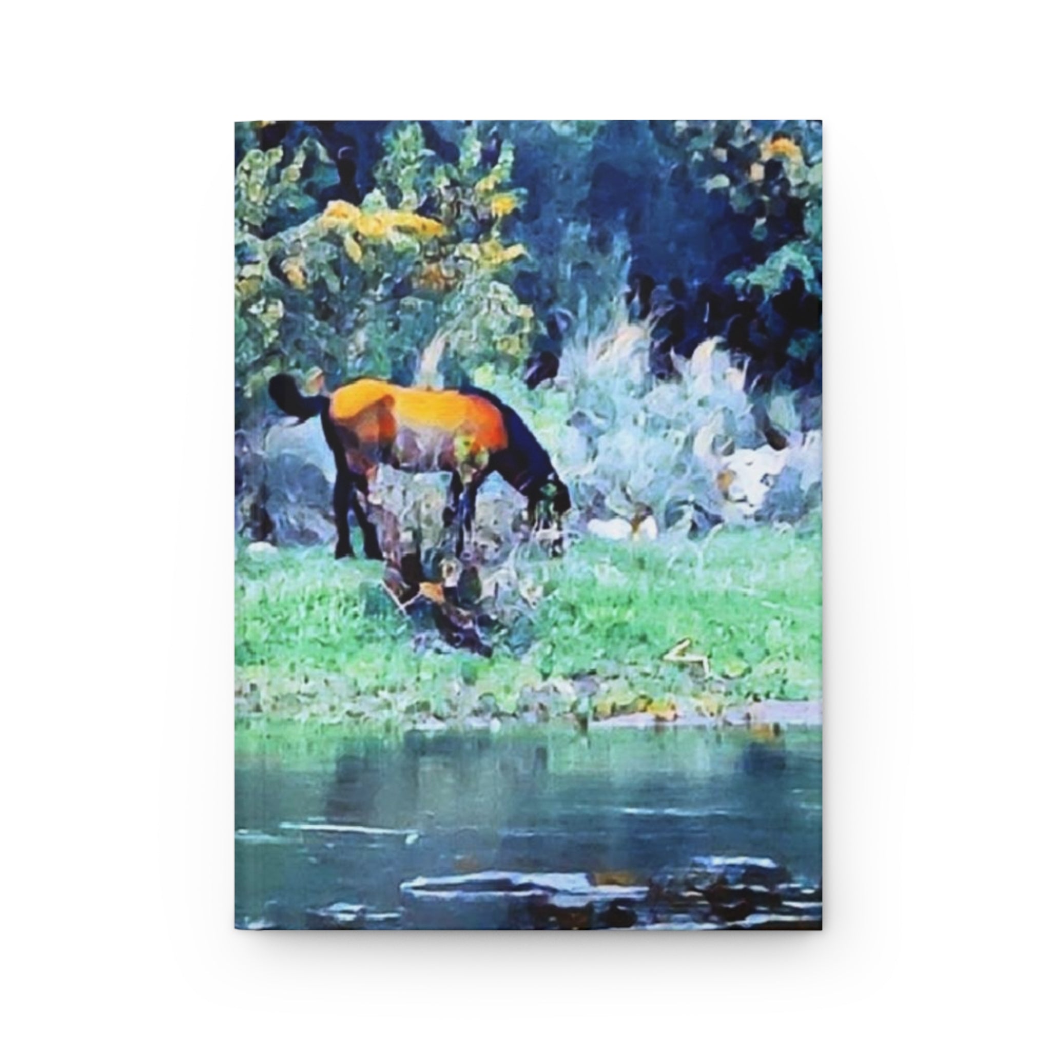 Horse on the riverbank watercolor,  Hardcover Journal Matte