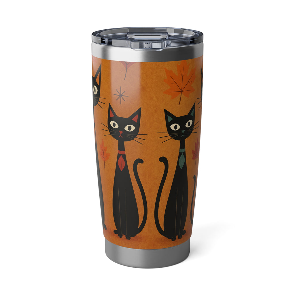 Cat Lover Travel Mug, Retro Fall Black Cat Tumbler, Halloween Gift, Cozy Drinkware, Vagabond Cup, Autumn Accessories