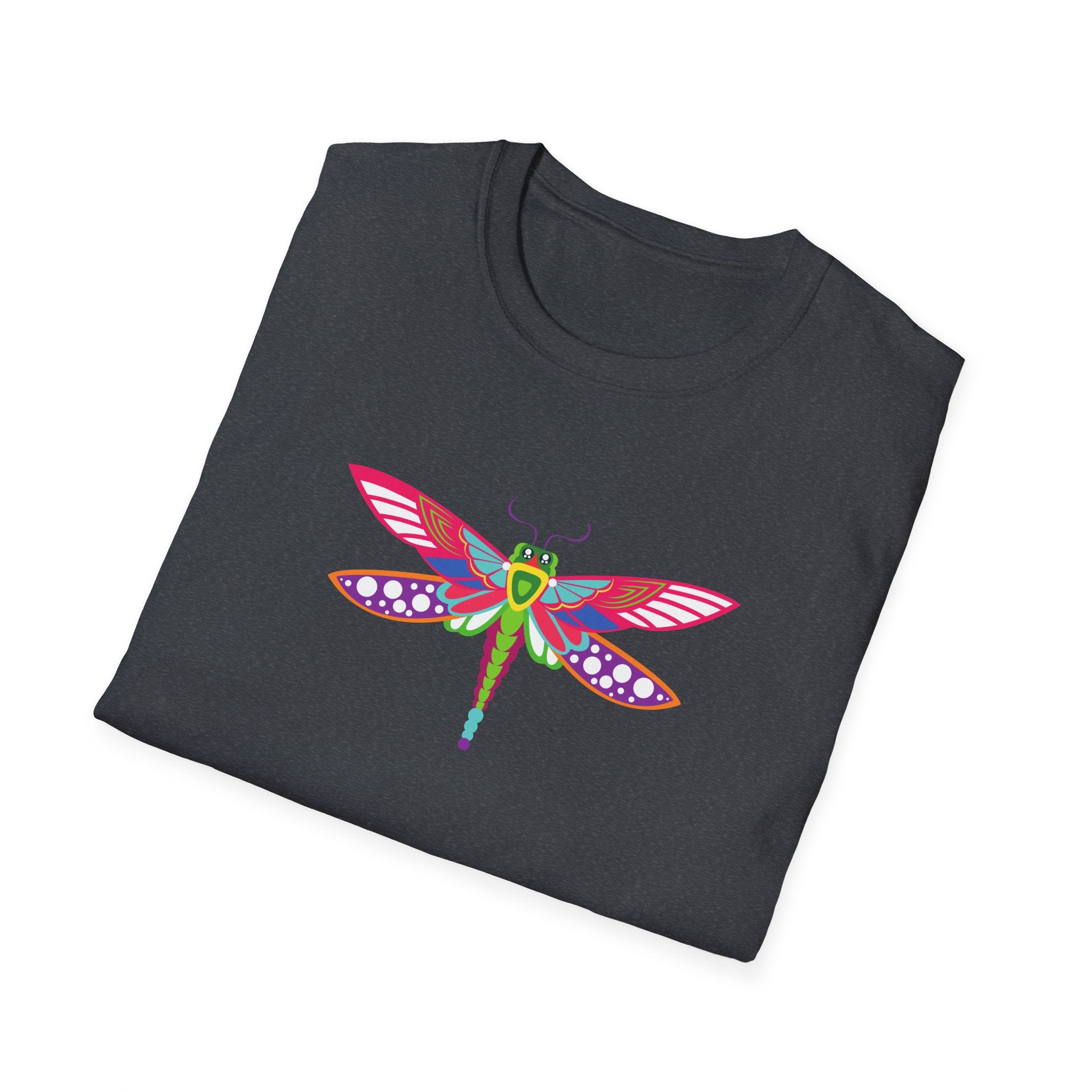 Colorful Dragonfly Unisex Softstyle T-Shirt, Casual Wear, Nature Lover Gift, Summer Fashion, Eco-Friendly Tee, Birthday Present