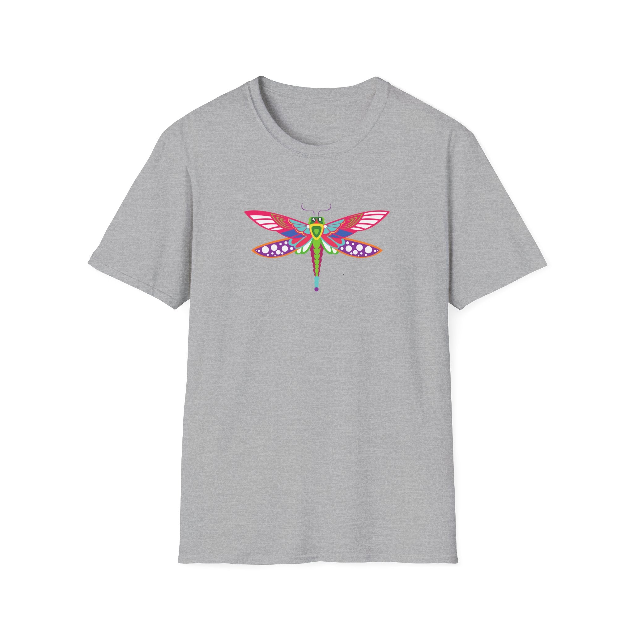 Colorful Dragonfly Unisex Softstyle T-Shirt, Casual Wear, Nature Lover Gift, Summer Fashion, Eco-Friendly Tee, Birthday Present