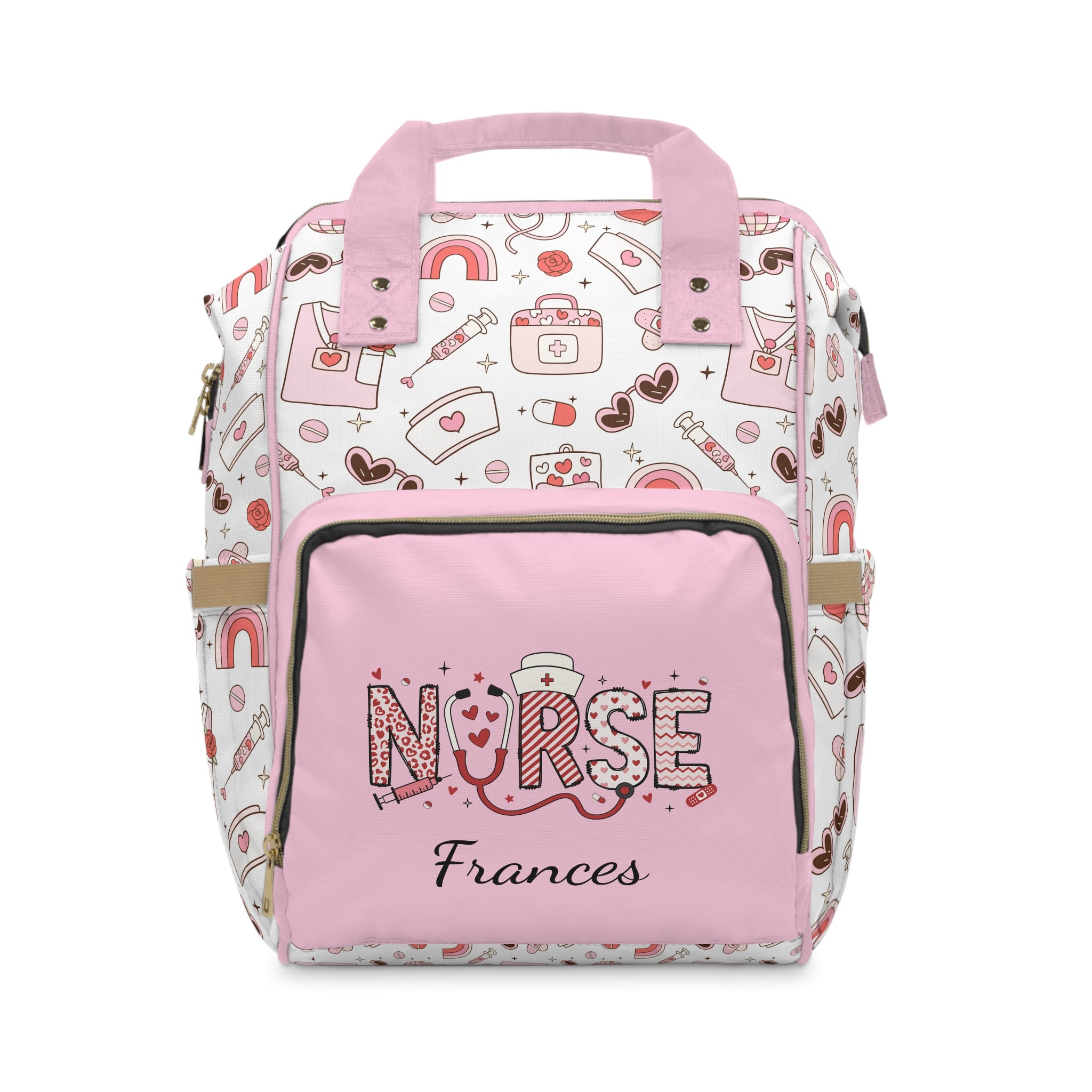 Personalized Nurse Tote Bag, Heart Print Nursing Backpack, Travel Nurse Bag