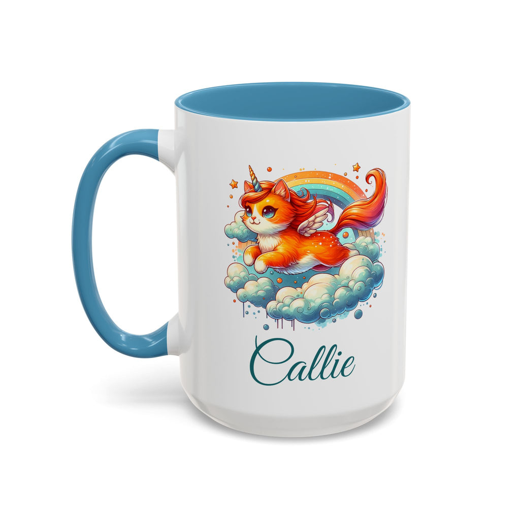 Personalized Flying Orange Unicorn Cat Coffee Mug, Orange Cat Mug