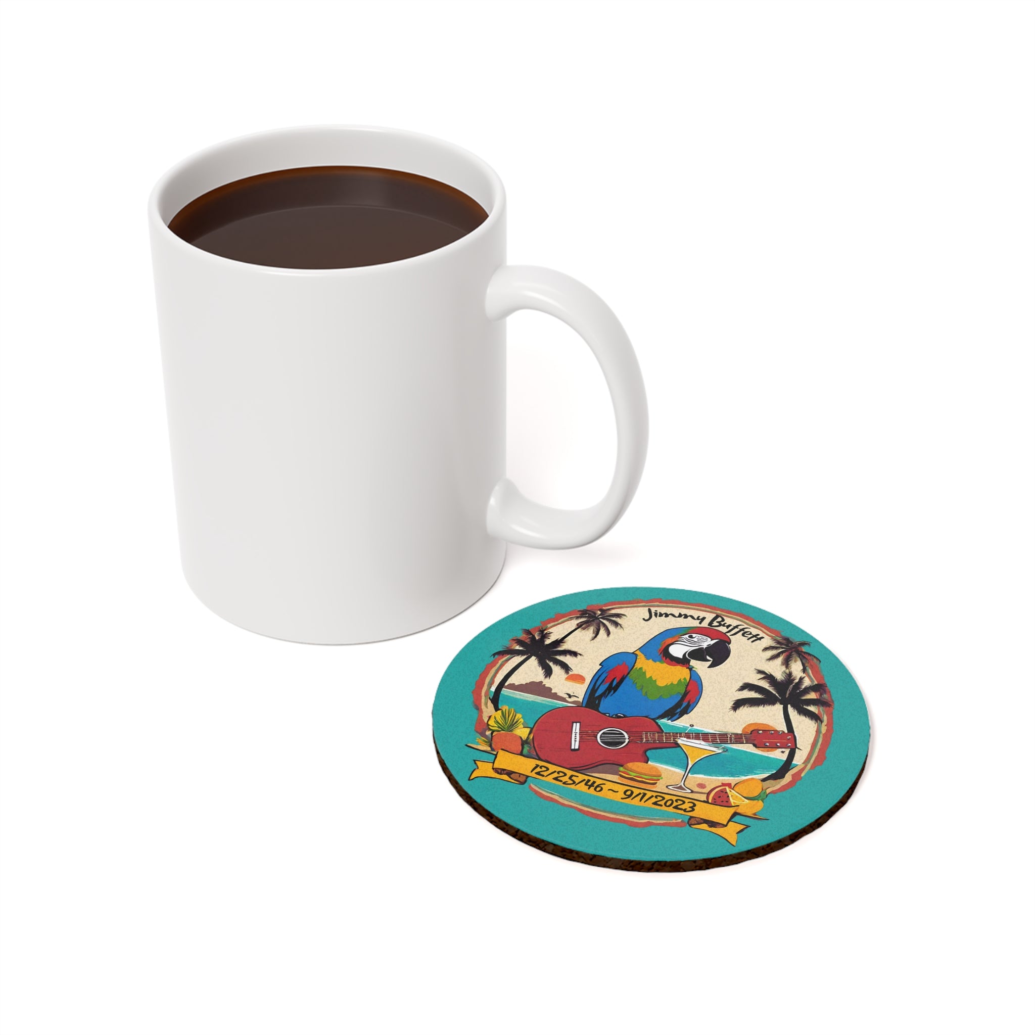 Jimmy Buffett Memorial Coaster ,Glossy Hardboard with Cork Backing
