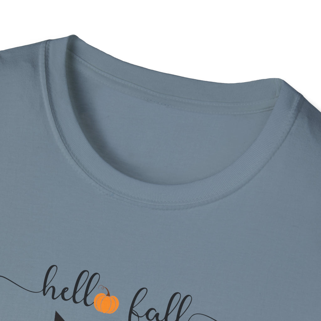 Retro Art Deco Hello Fall Cat T-Shirt, Fall Design Tee, Unisex Shirt, 60s Cat