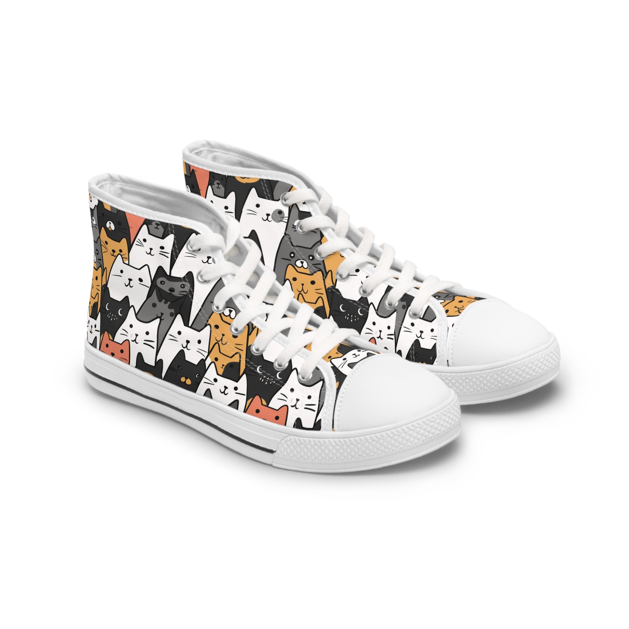 Cat Faces High Tops, Kitty Print Tennis Shoes, Animal Lover Sneakers, Cute Kitten Shoes, Cat Mom Gift, Unique Cat Gifts, Cat Lady Fashion,