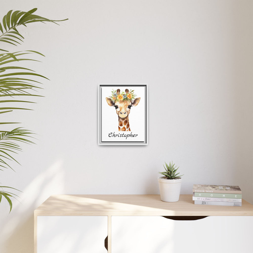 Wall Art, Personalized Baby Giraffe Matte Canvas, Framed Decor, Nursery Decor, Kids Room Decor, Safari Nursery Art, Animal Nursery Art