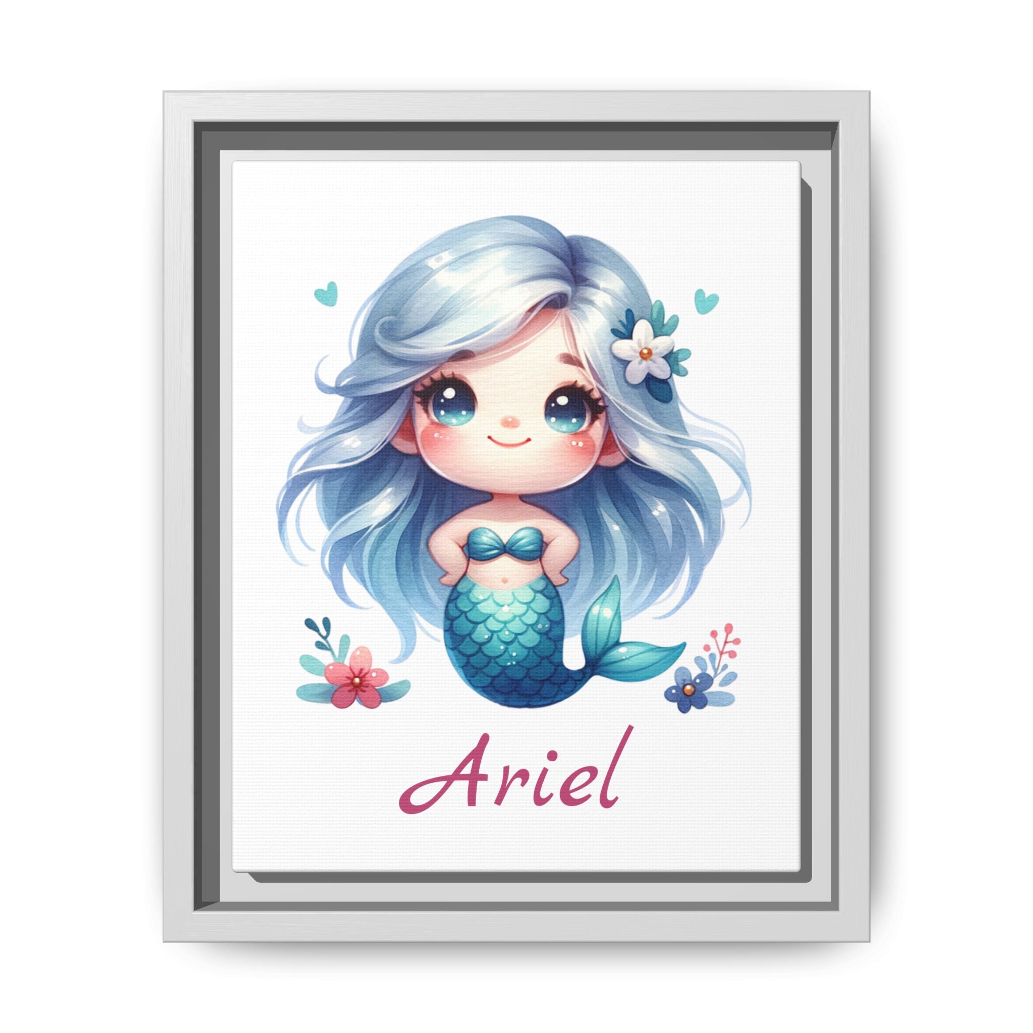 Personalized Little Red Haired Mermaid Wall Art, Girls Mermaid Bedroom Wall Art, Personalized Wall Art
