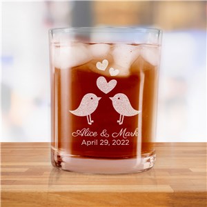 Engraved Love Birds Rocks Glass