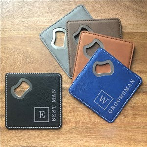 Engraved Groomsmen Initial Bottle Opener Coaster