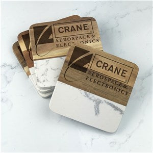 Engraved Crane Aerospace & Electronics Marble & Acacia Coasters