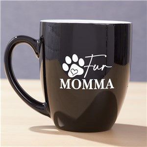 Engraved Paw with Heart in Paw Pad Bistro Mug - Black