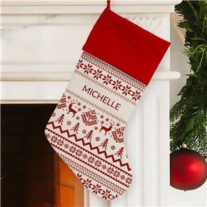 Personalized Christmas Sweater Pattern Red Cuff Stocking