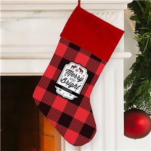 Personalized Buffalo Plaid Moose Stocking Red Cuff