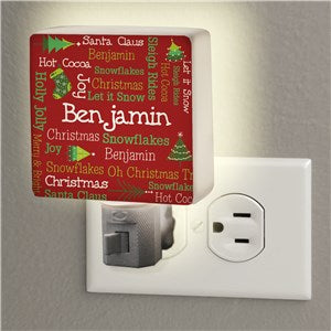 Personalized Christmas Icons Static Word Art Square Night Light