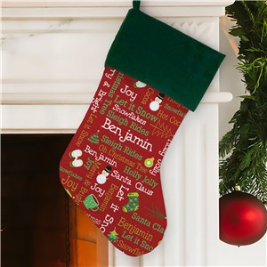 Personalized Christmas Icons Static Word Art 19" Sublimatable Stocking Green Cuff