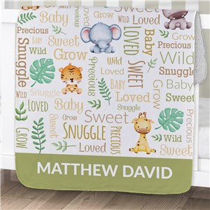 Personalized Baby Jungle Static Word Art 30" x 40" Sherpa Lined Baby Blanket