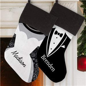 Personalized Bride And Groom Grey Cuff Stocking Set of 2