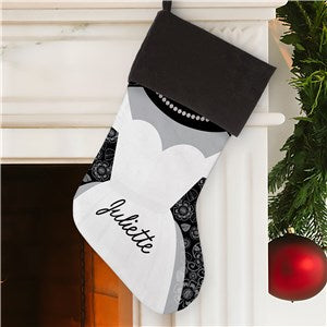 Personalized Bride with Wedding Dress and Pearls Stocking Grey Cuff