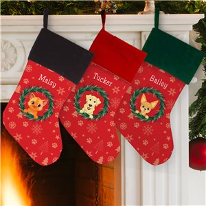 Personalized Christmas Wreath Pet Breed with Pet Icons in Background Stocking