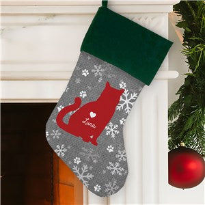 Personalized Cat silhouette with name Stocking Green Cuff