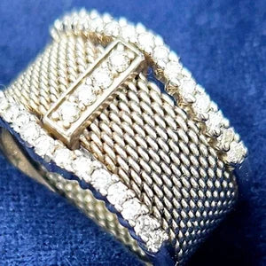 Tiffany&Co. Ladies Custom, 36 Diamond, 14K White Gold, Mesh Band, Size 5.5