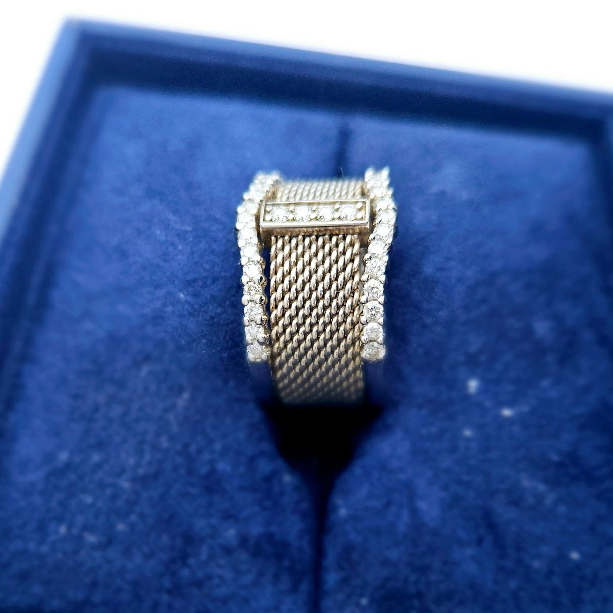 Tiffany&Co. Ladies Custom, 36 Diamond, 14K White Gold, Mesh Band, Size 5.5