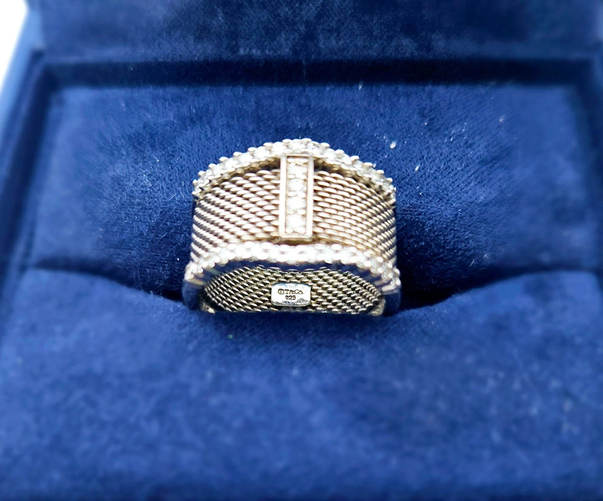 Tiffany&Co. Ladies Custom, 36 Diamond, 14K White Gold, Mesh Band, Size 5.5