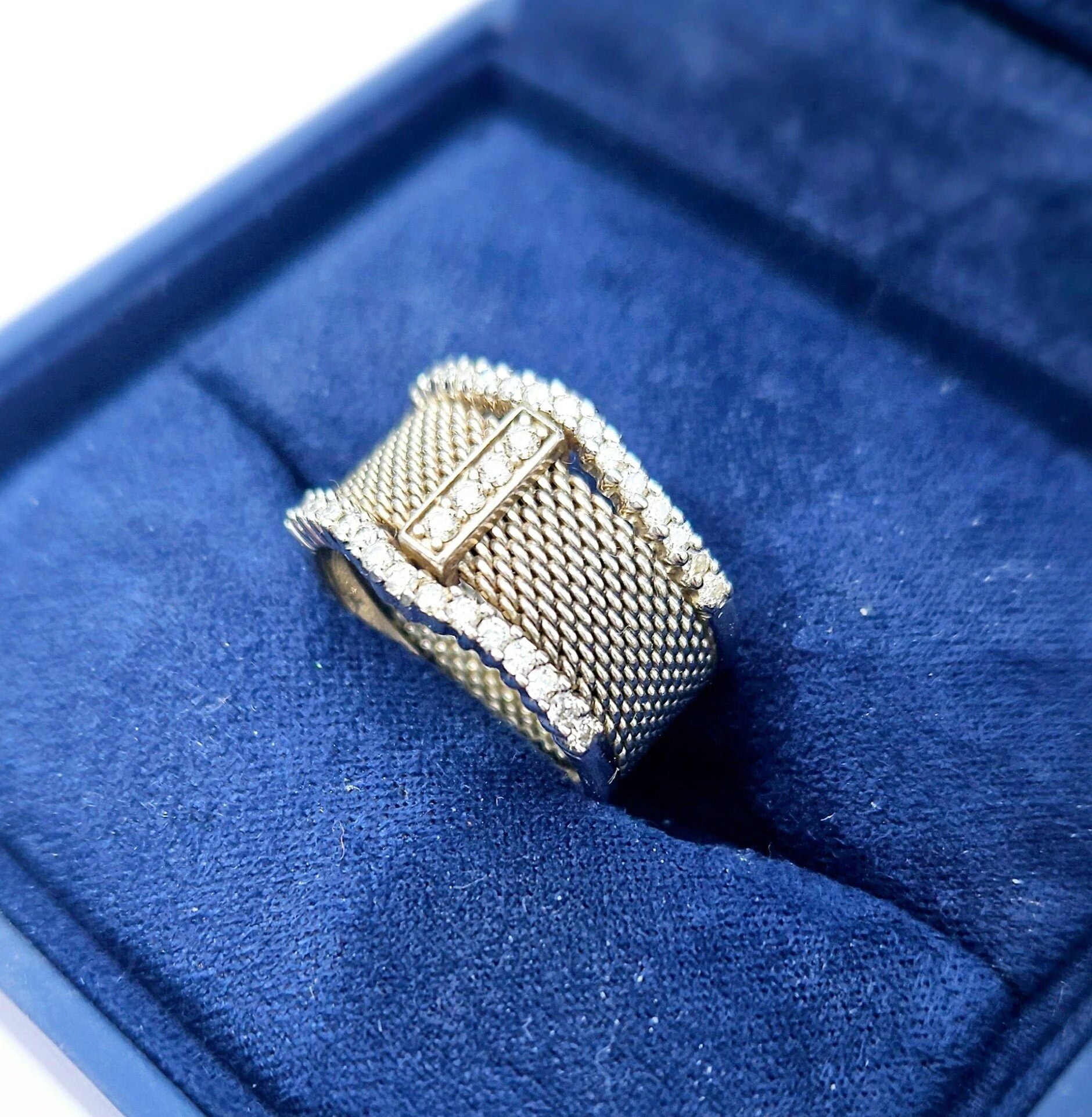 Tiffany&Co. Ladies Custom, 36 Diamond, 14K White Gold, Mesh Band, Size 5.5